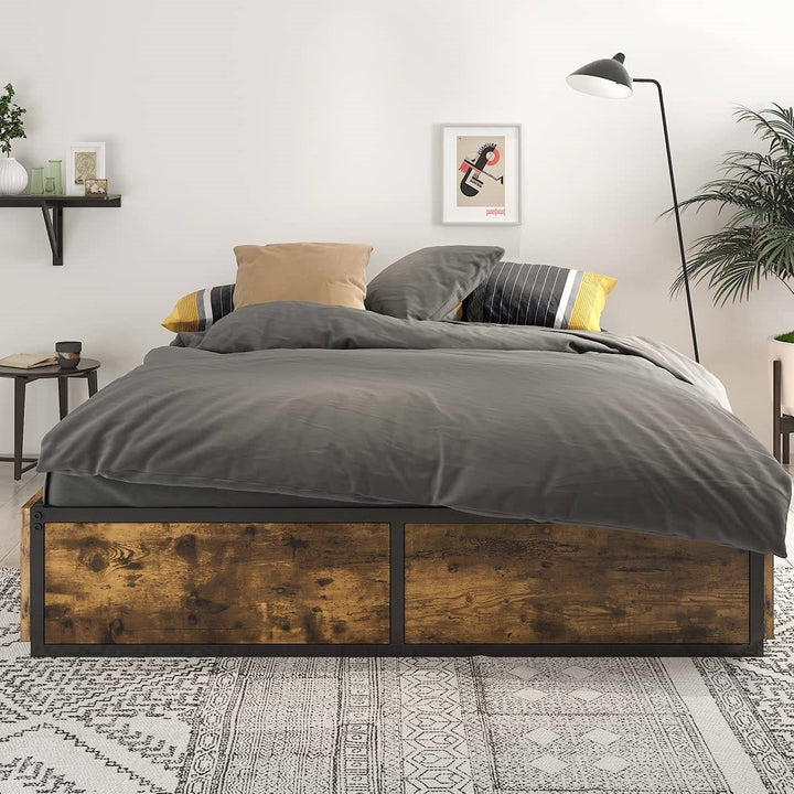 Full Metal Wood Platform Bed Frame with 4 Storage Drawers - 600 lbs Max Weight Image 4