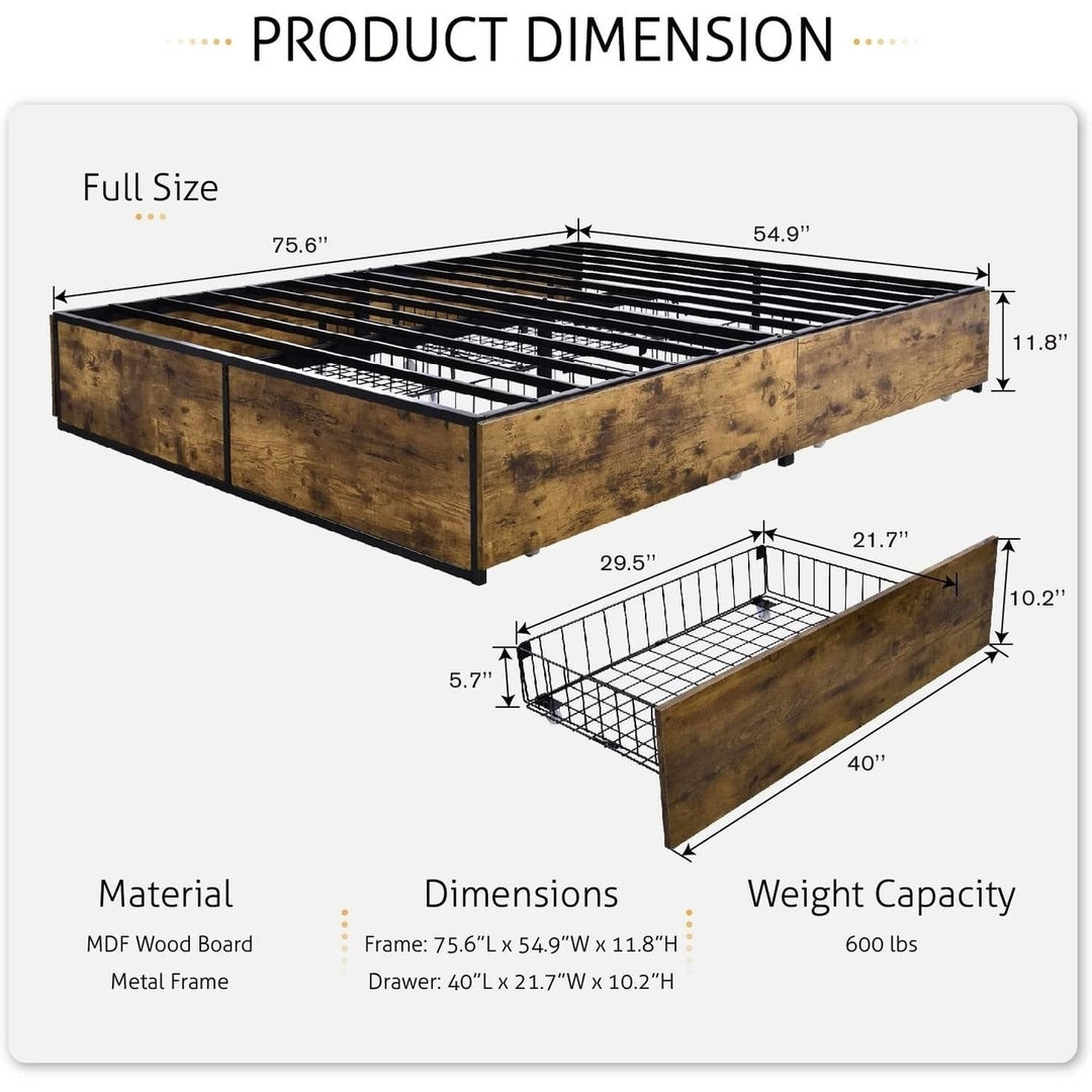 Full Metal Wood Platform Bed Frame with 4 Storage Drawers - 600 lbs Max Weight Image 5