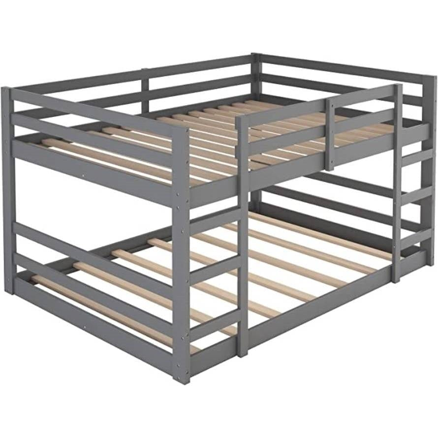 Full over Full Modern Low Profile Bunk Bed in Grey Wood Finish Image 1