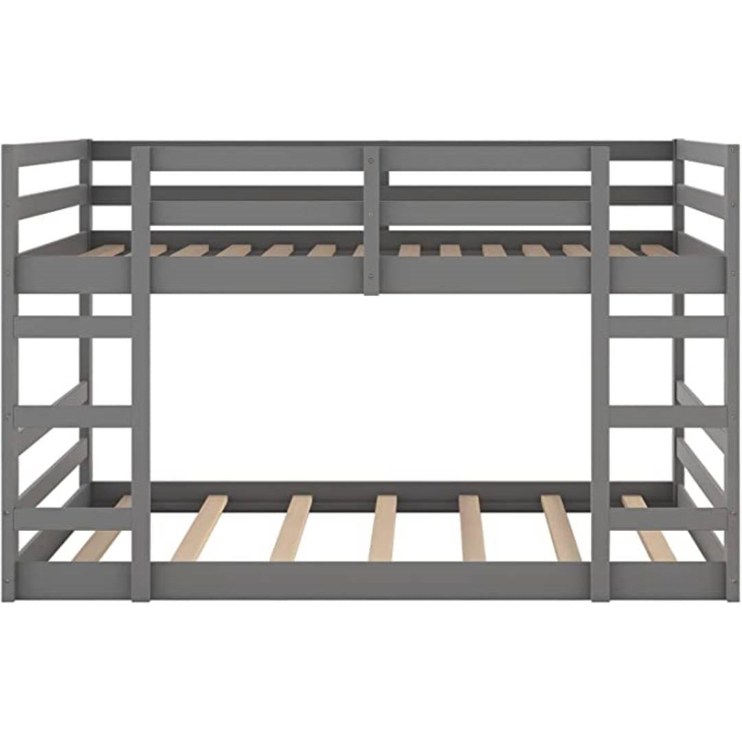 Full over Full Modern Low Profile Bunk Bed in Grey Wood Finish Image 4