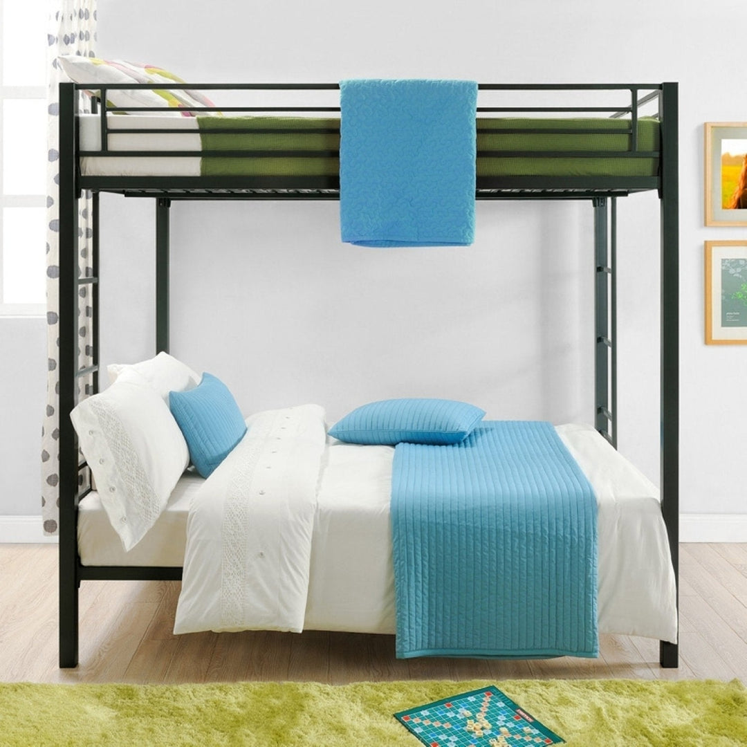 Full over Full size Sturdy Black Metal Bunk Bed Image 1