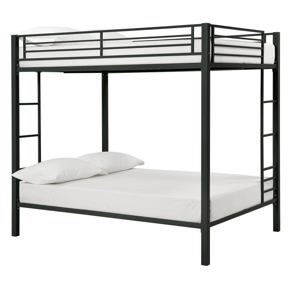 Full over Full size Sturdy Black Metal Bunk Bed Image 2