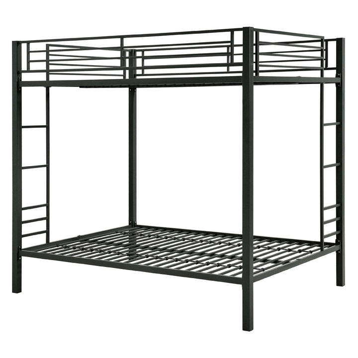 Full over Full size Sturdy Black Metal Bunk Bed Image 3