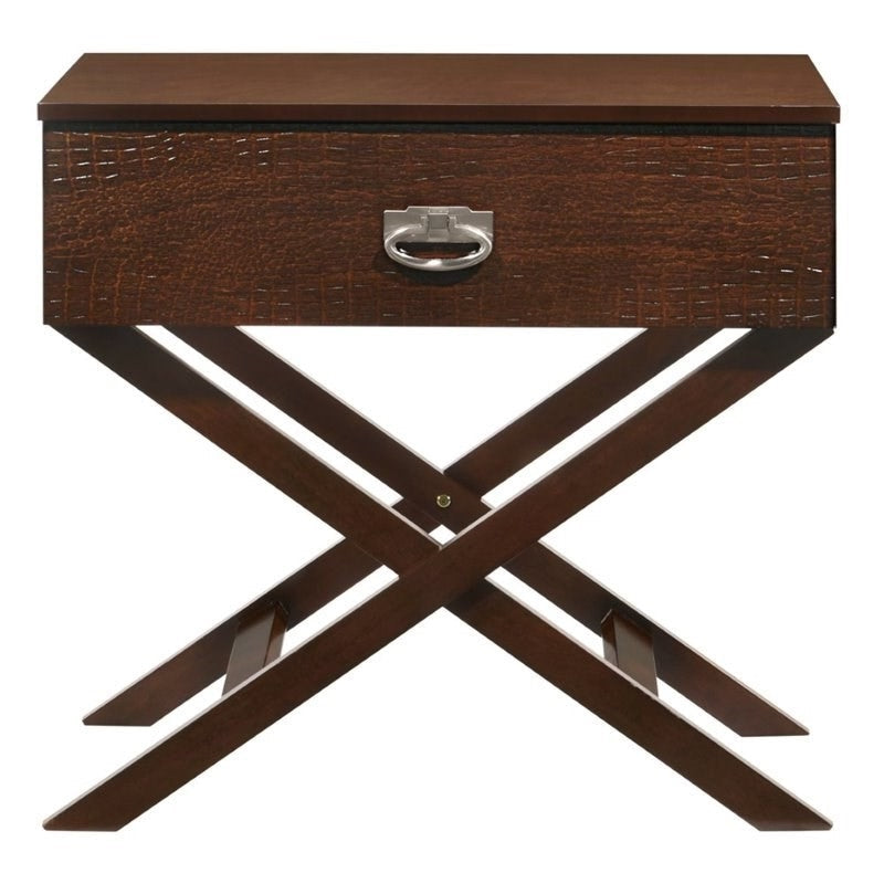 Cappuccino Brown Wood 1-Drawer End Table Nightstand with X Legs Image 2