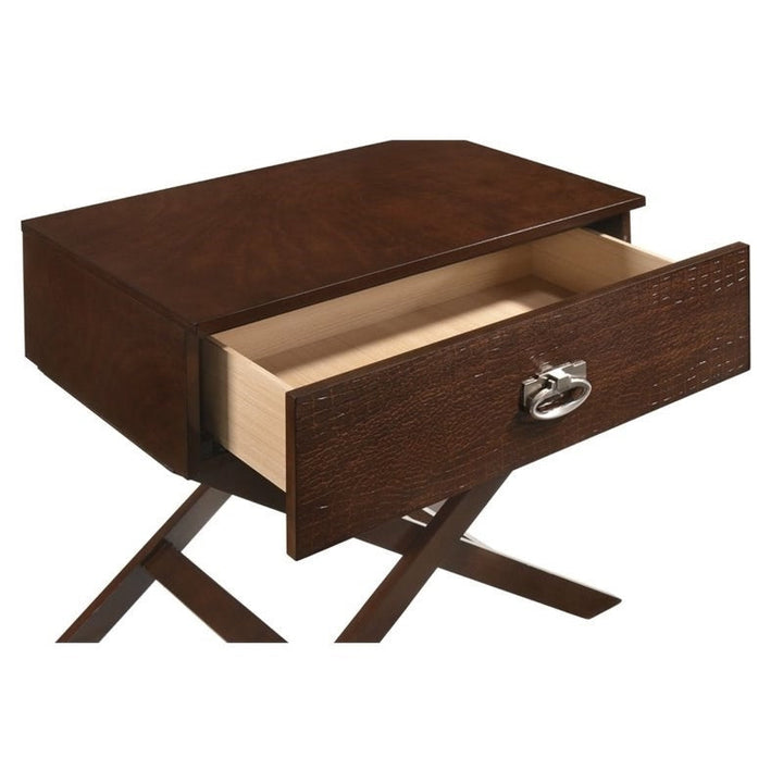 Cappuccino Brown Wood 1-Drawer End Table Nightstand with X Legs Image 3