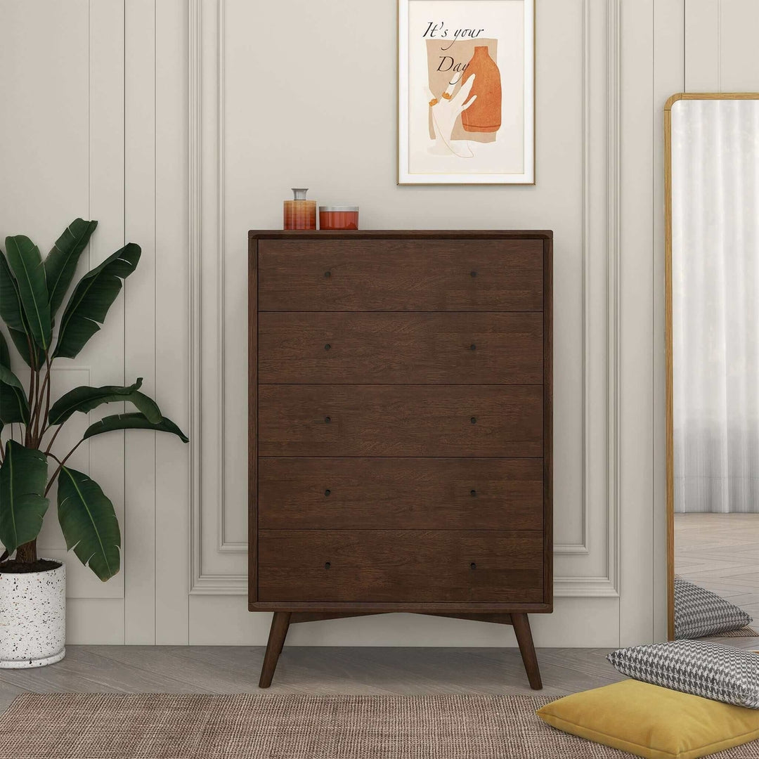 Caroline Mid Century Modern Solid Wood Dresser 5-Drawer Image 1