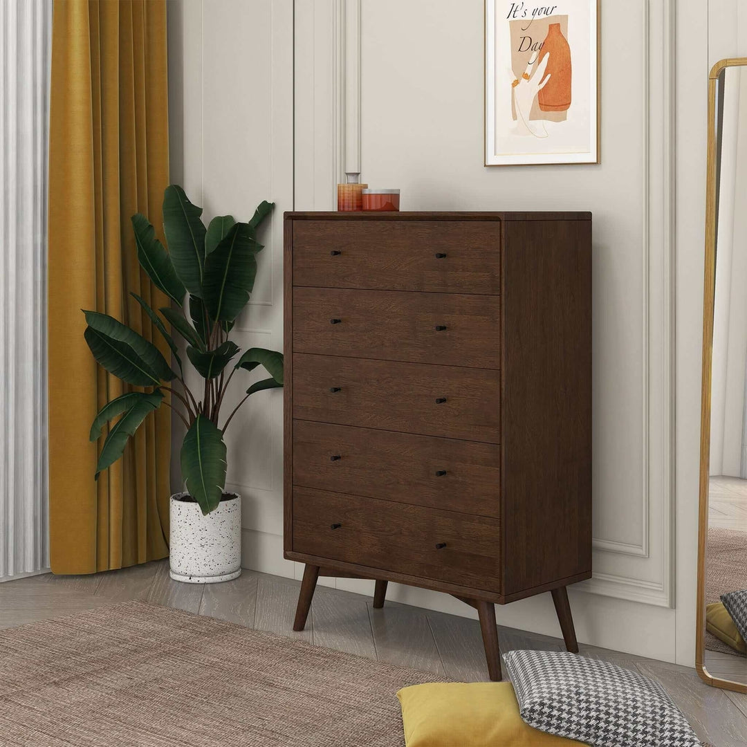 Caroline Mid Century Modern Solid Wood Dresser 5-Drawer Image 4