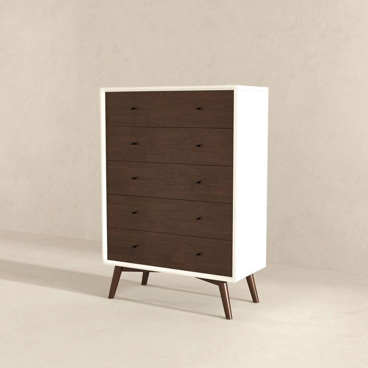 Caroline Mid Century Modern Solid Wood White Dresser 5-Drawer Image 3