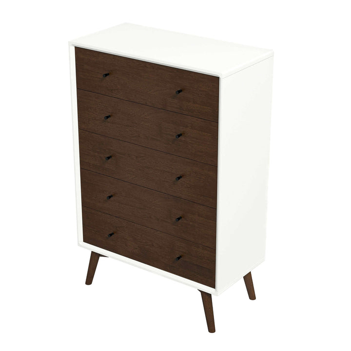 Caroline Mid Century Modern Solid Wood White Dresser 5-Drawer Image 6