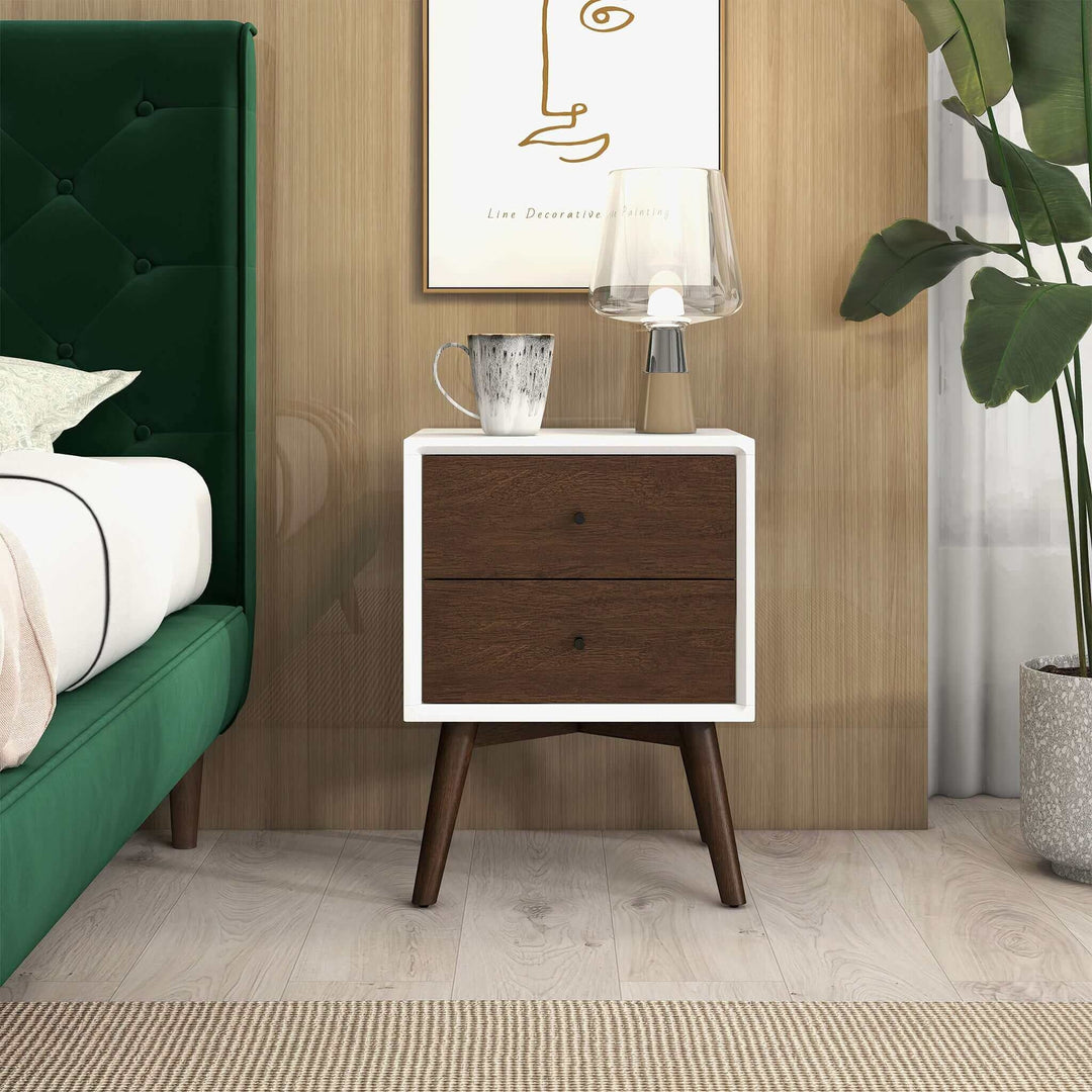 Caroline Mid Century Modern Style White Night Stand 2-Drawer Image 1