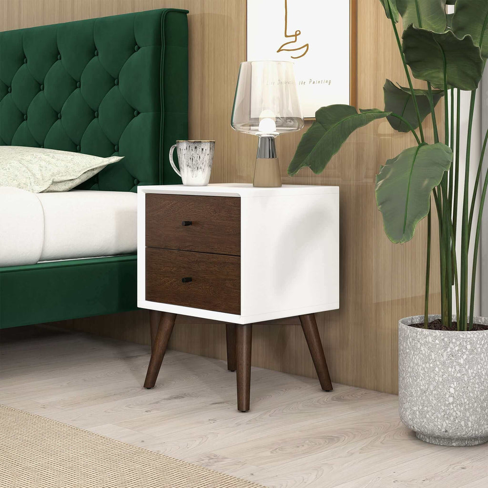 Caroline Mid Century Modern Style White Night Stand 2-Drawer Image 2