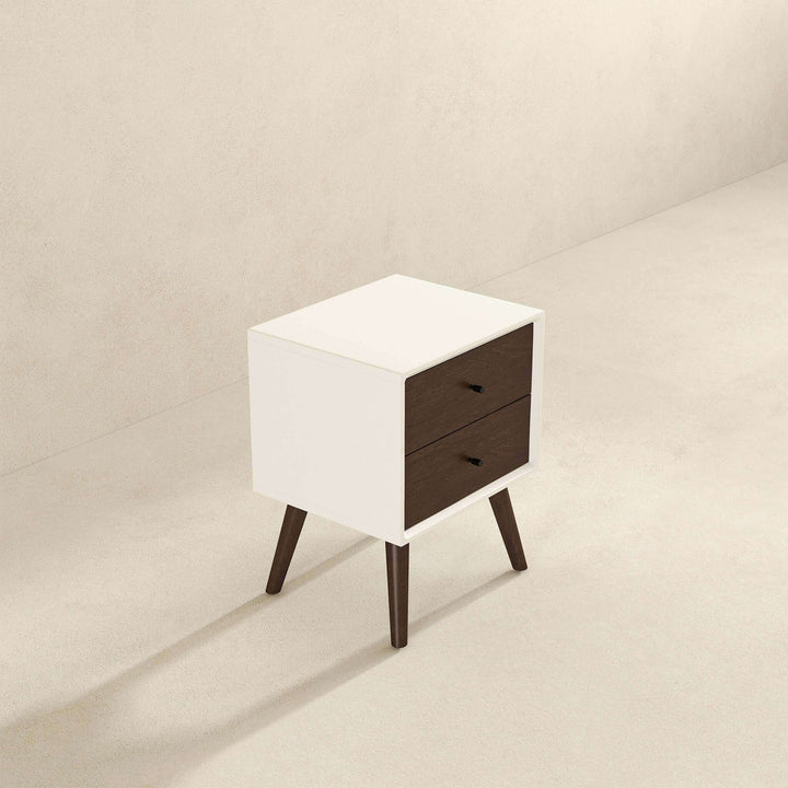 Caroline Mid Century Modern Style White Night Stand 2-Drawer Image 3