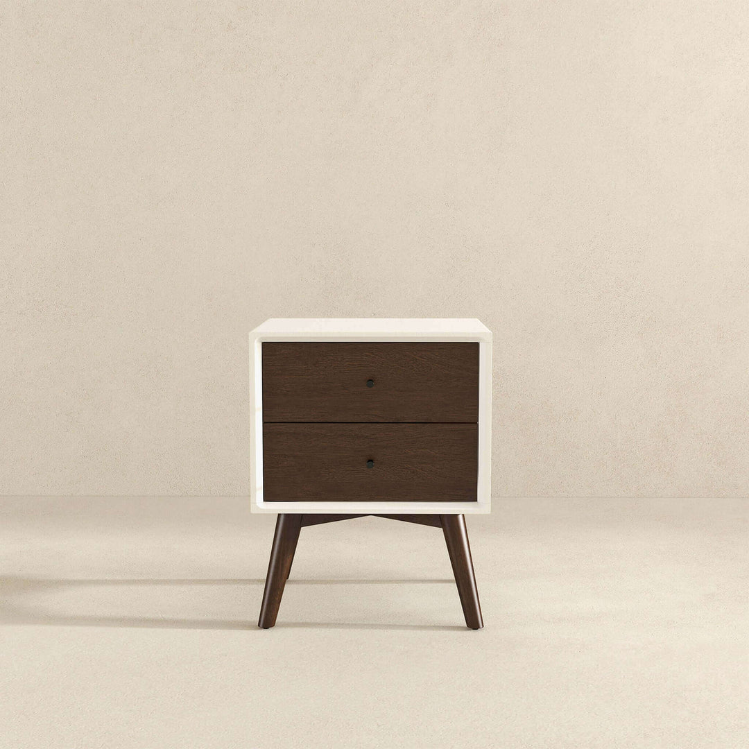 Caroline Mid Century Modern Style White Night Stand 2-Drawer Image 4