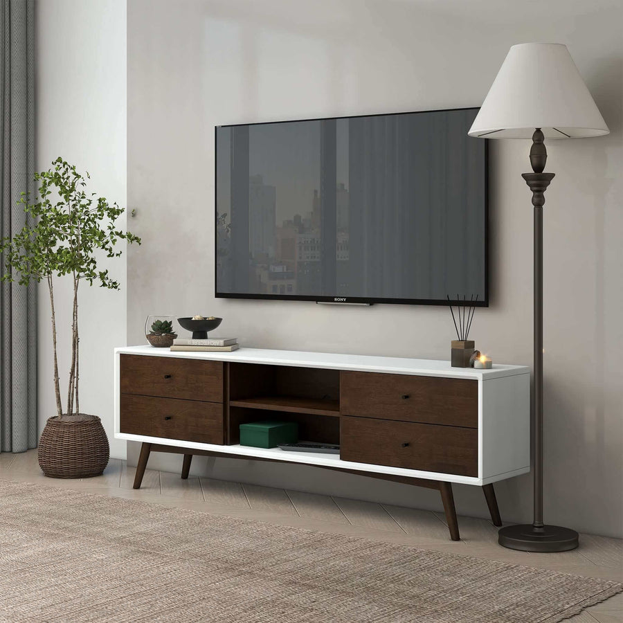 Caroline Walnut White TV Stand Up To 72" Image 1