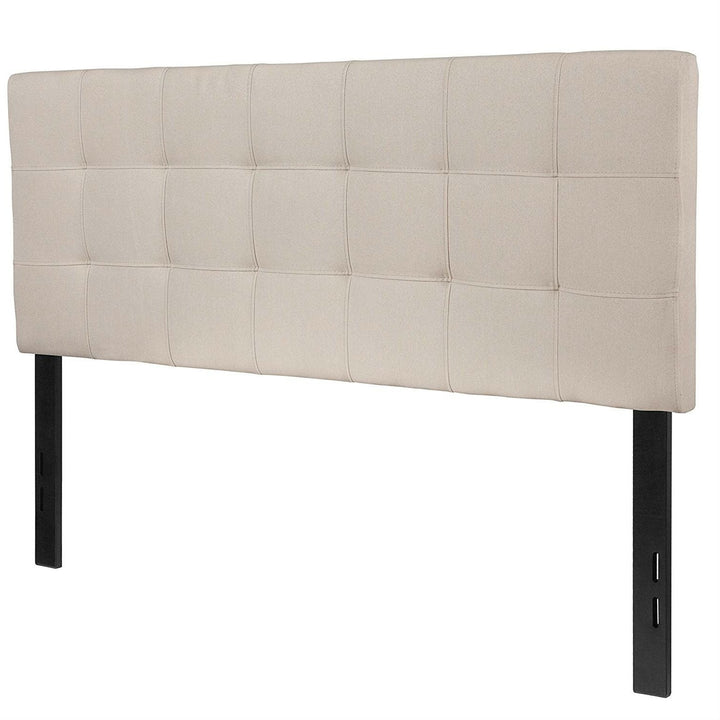 Full size Beige Taupe Fabric Box-Stitch Upholstered Headboard Image 1