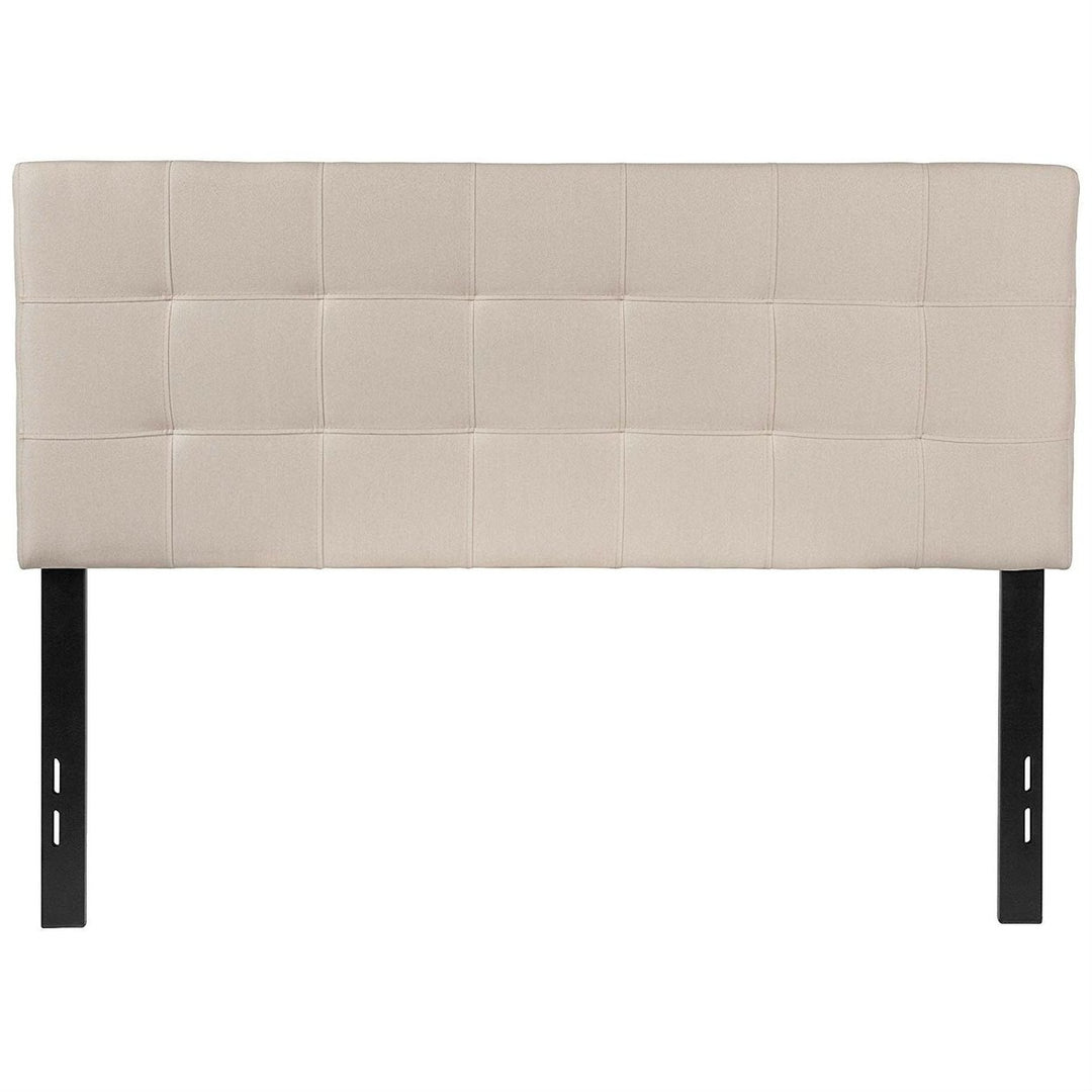 Full size Beige Taupe Fabric Box-Stitch Upholstered Headboard Image 2