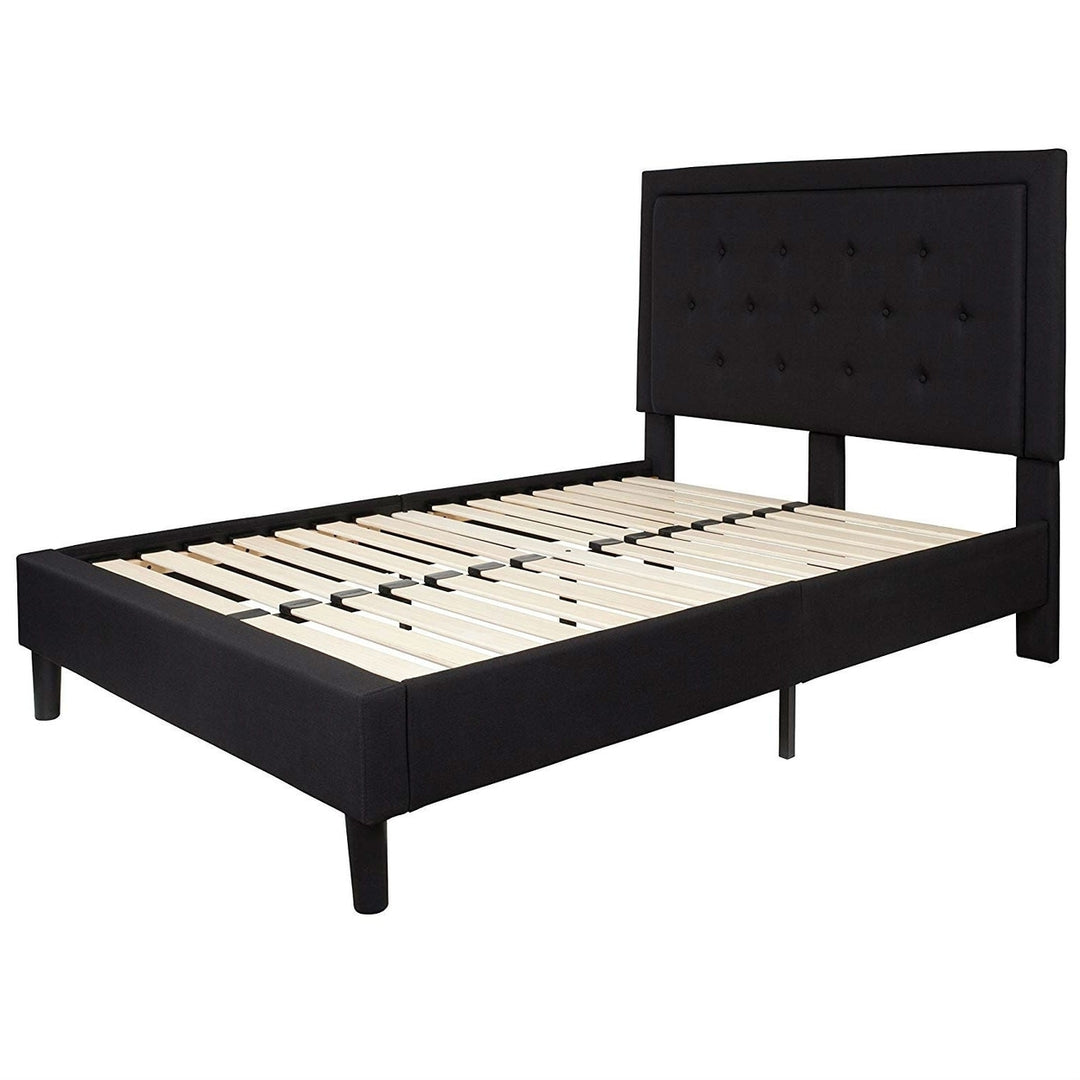 Full size Black Fabric Upholstered Platform Bed Frame with Headboard Image 1