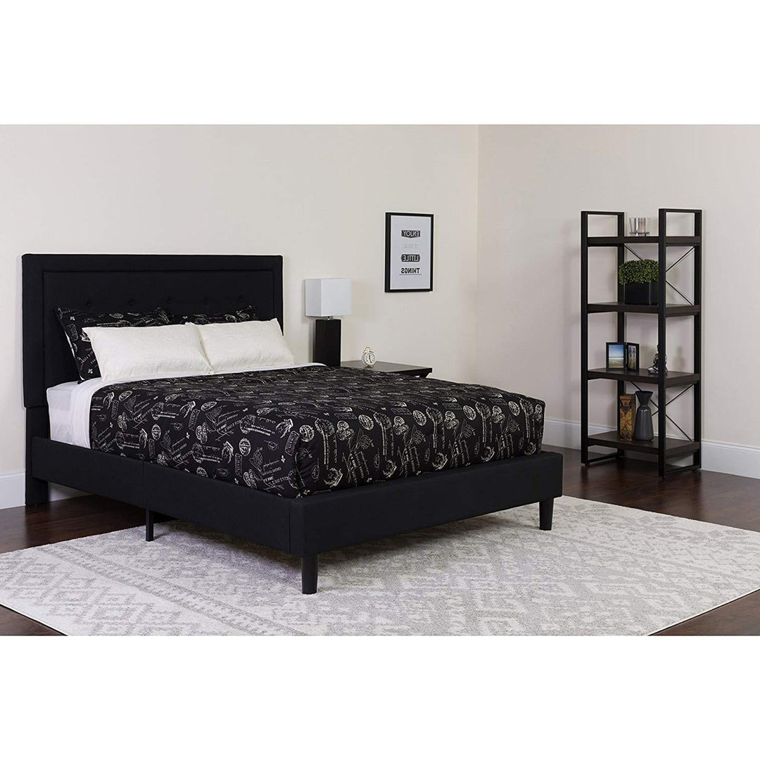 Full size Black Fabric Upholstered Platform Bed Frame with Headboard Image 3