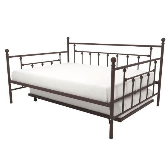 Full size Bronze Metal Daybed with Twin Roll-out Trundle Bed Image 1