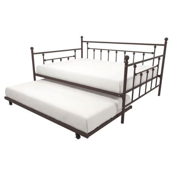 Full size Bronze Metal Daybed with Twin Roll-out Trundle Bed Image 2