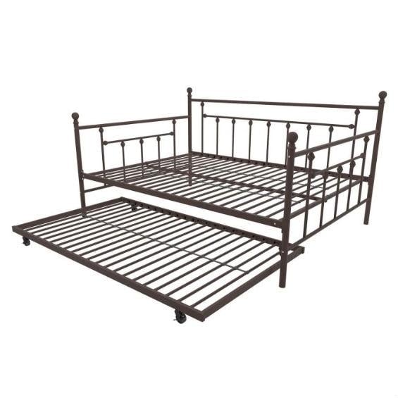 Full size Bronze Metal Daybed with Twin Roll-out Trundle Bed Image 3