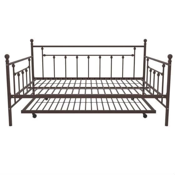 Full size Bronze Metal Daybed with Twin Roll-out Trundle Bed Image 4