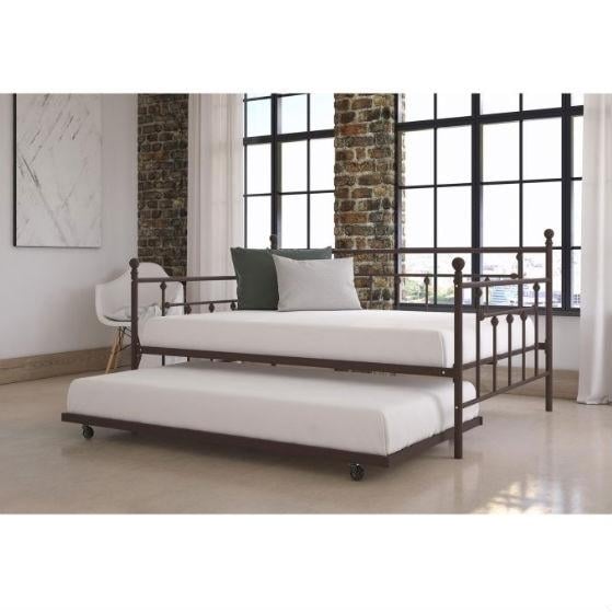 Full size Bronze Metal Daybed with Twin Roll-out Trundle Bed Image 5