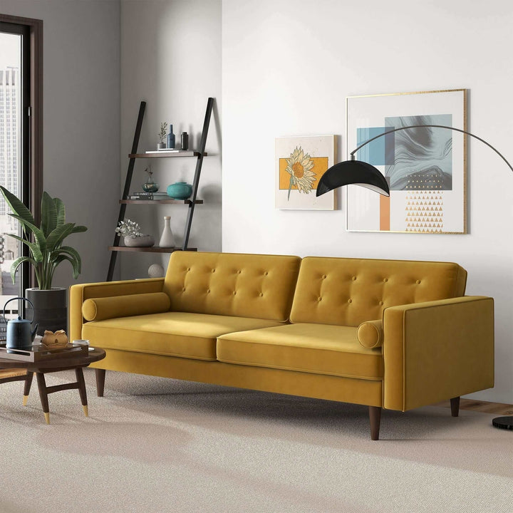 Casey Mid Century Modern Gold Velvet Sofa Image 1