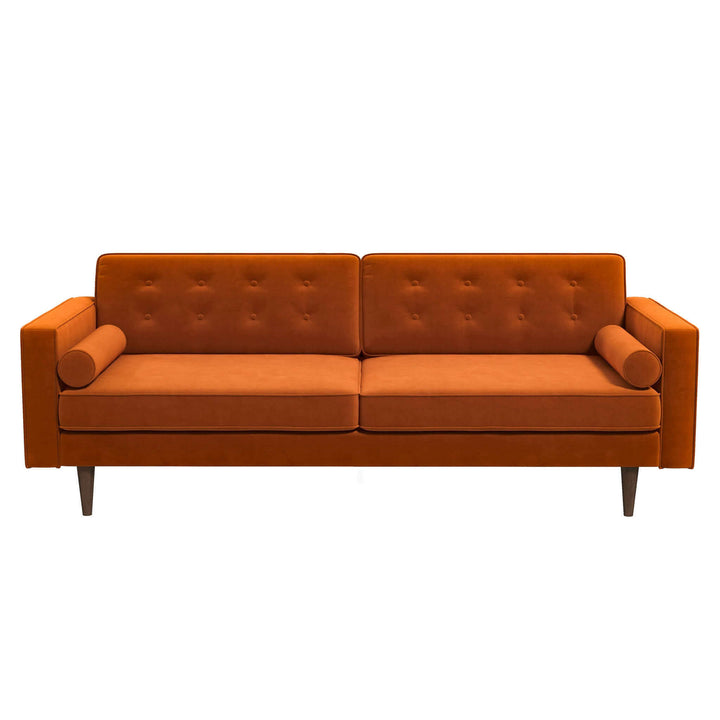 Casey Mid Century Modern Burnt Orange Velvet Sofa Image 2