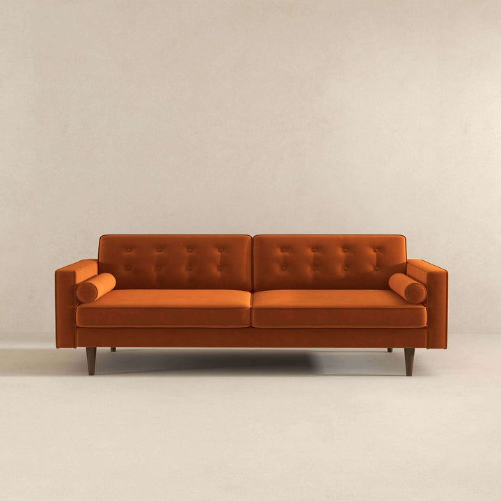 Casey Mid Century Modern Burnt Orange Velvet Sofa Image 3