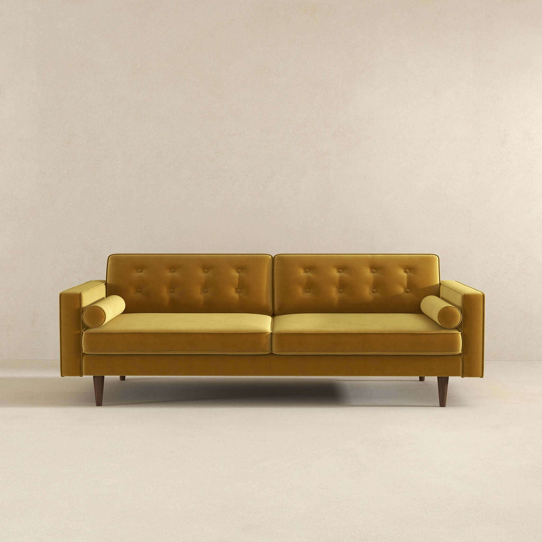 Casey Mid Century Modern Gold Velvet Sofa Image 2