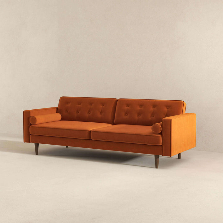 Casey Mid Century Modern Burnt Orange Velvet Sofa Image 4