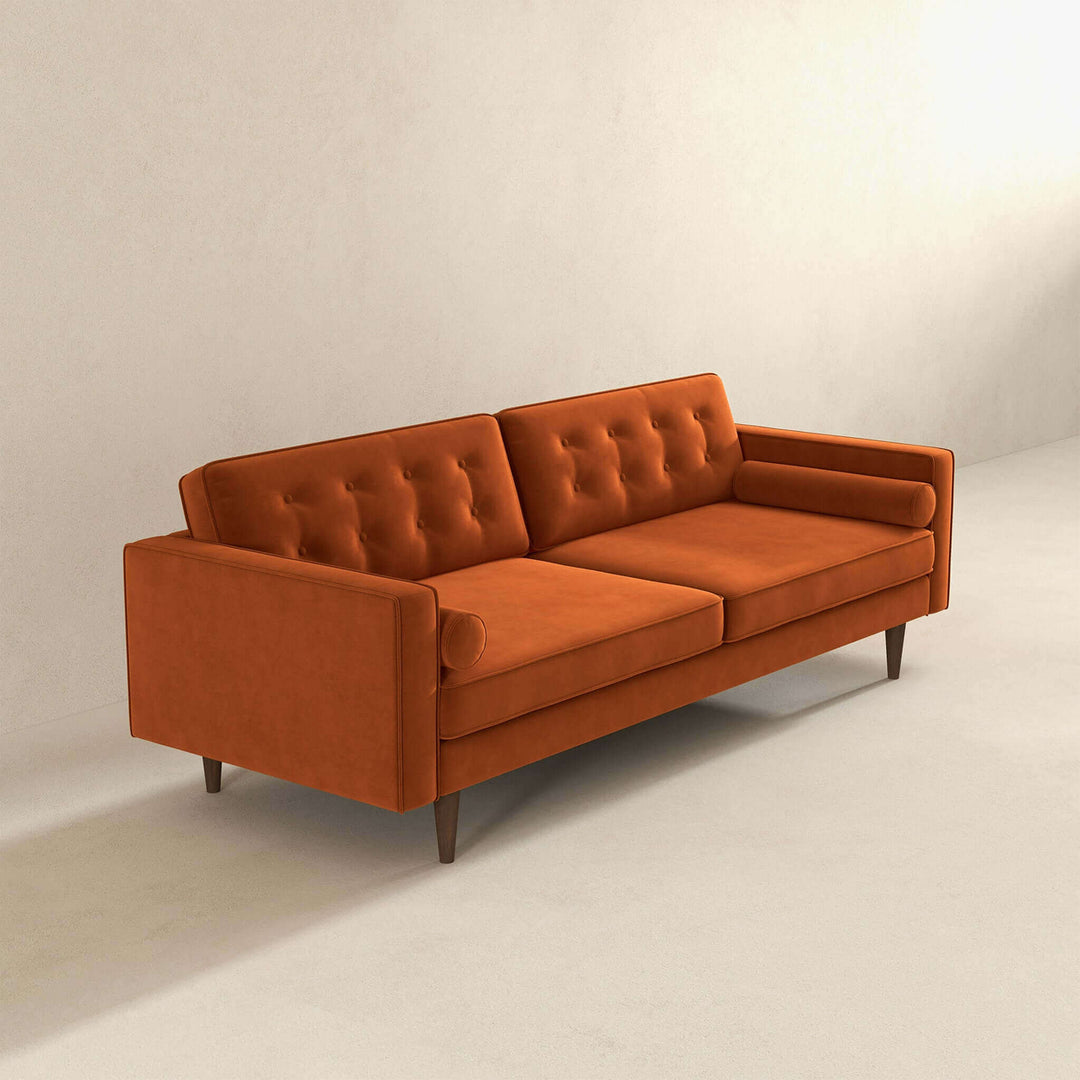 Casey Mid Century Modern Burnt Orange Velvet Sofa Image 5