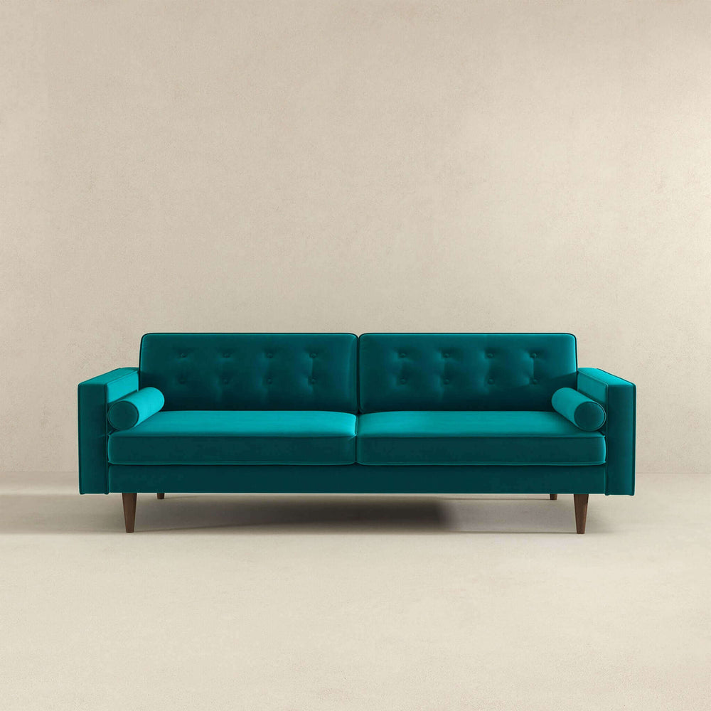 Casey Mid Century Modern Teal Velvet Sofa Image 2