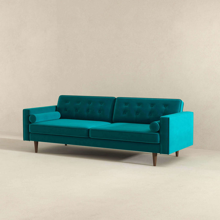 Casey Mid Century Modern Teal Velvet Sofa Image 3