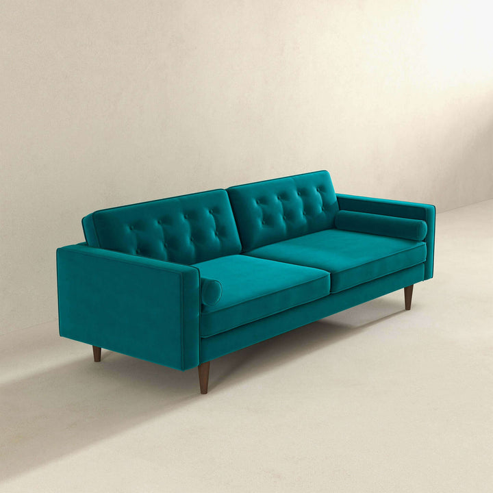 Casey Mid Century Modern Teal Velvet Sofa Image 4