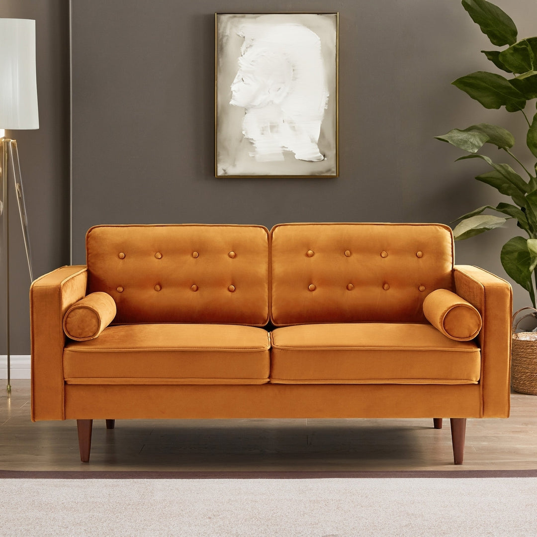 Casey Orange Velvet Loveseat Image 2