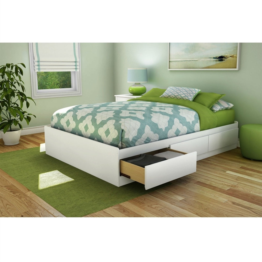 Full size Contemporary Platform Bed with 3 Storage Drawers in White Image 1