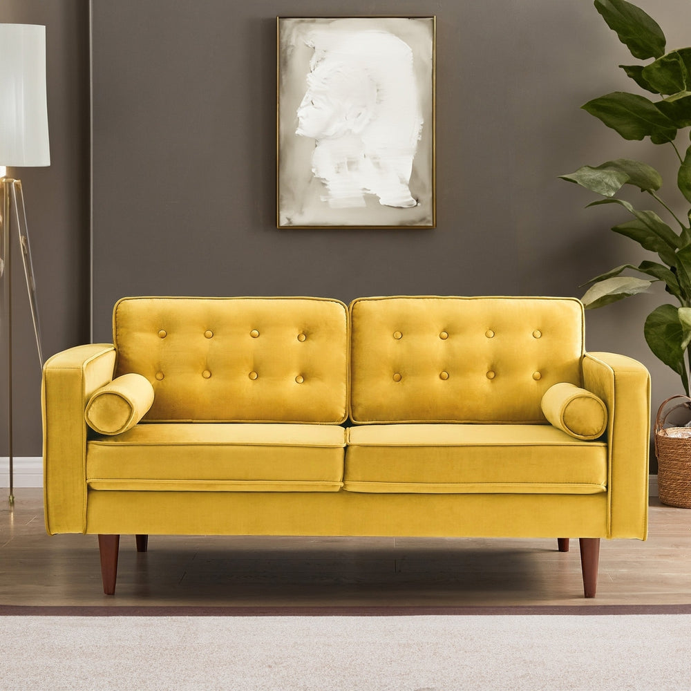 Casey Yellow Velvet Loveseat Image 2