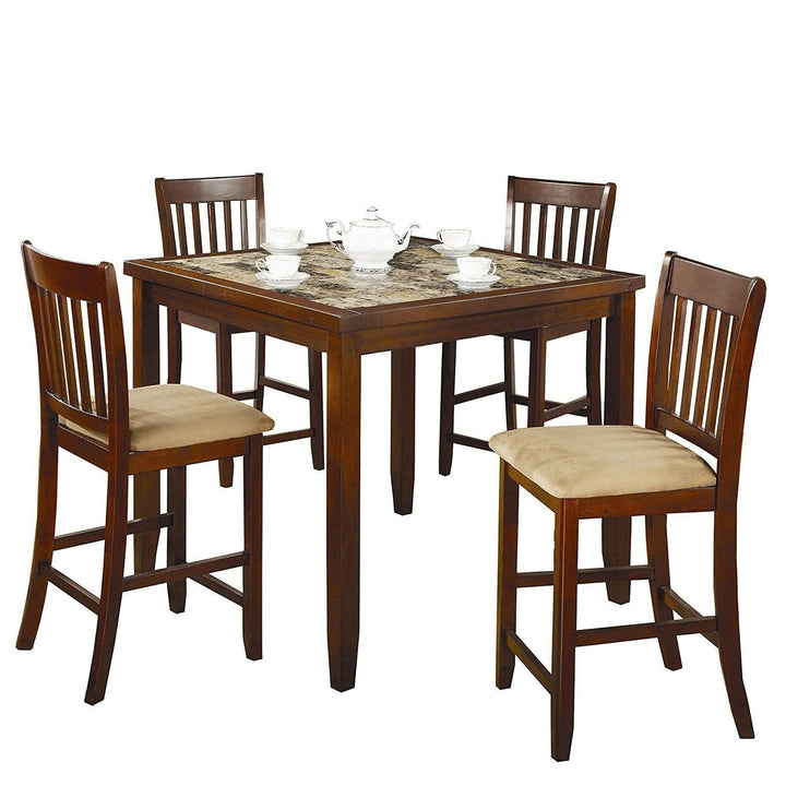 Casual 5-Piece Dining Set with Microfiber Padded Counter Height Stools Image 1