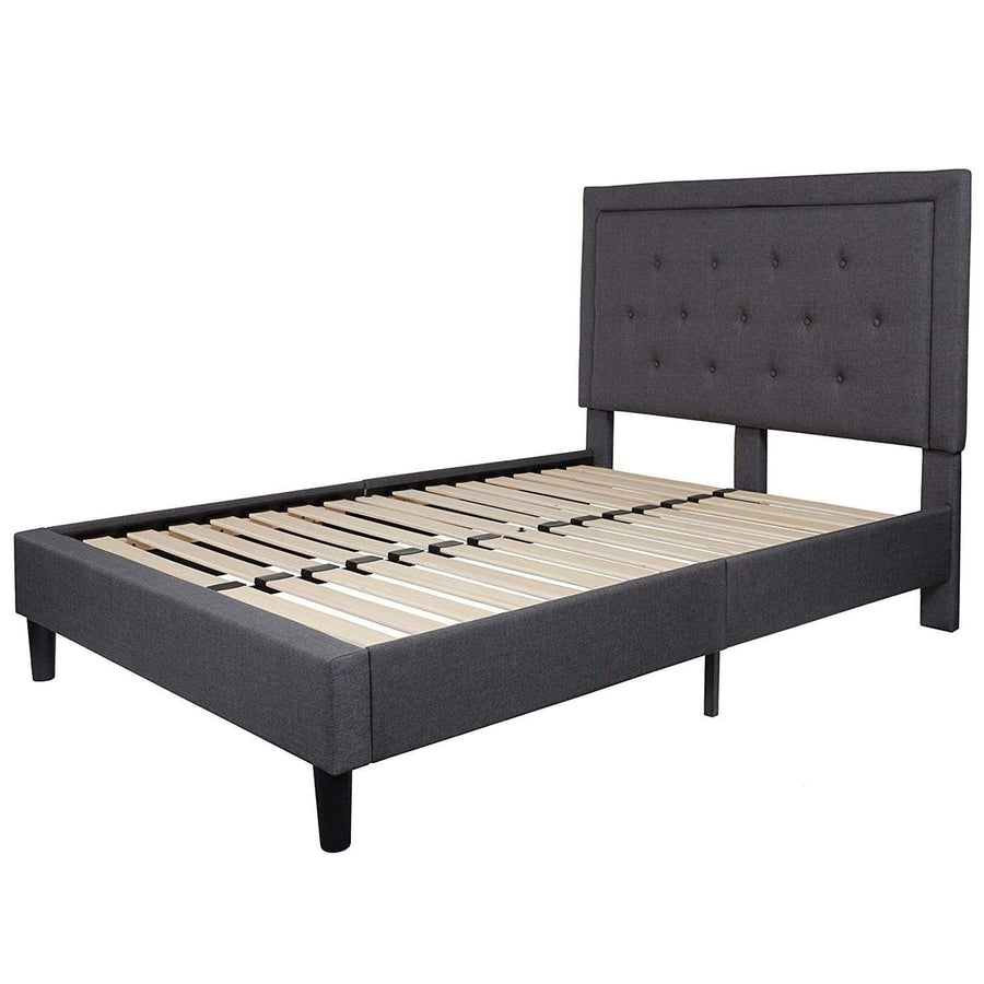 Full size Dark Grey Fabric Upholstered Platform Bed Frame with Tufted Headboard Image 1