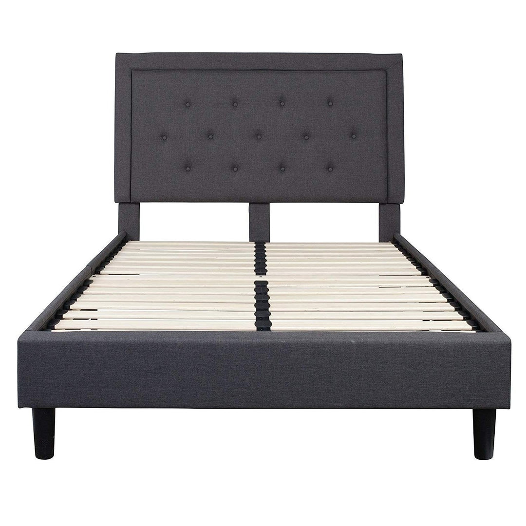 Full size Dark Grey Fabric Upholstered Platform Bed Frame with Tufted Headboard Image 2