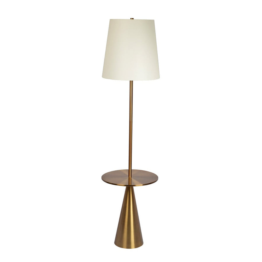 Celestial Modern Floor Lamp with Brass Accent Table with Large White Shade Image 1