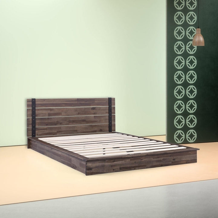 Full size Farmhouse Wood Industrial Low Profile Platform Bed Frame Image 1