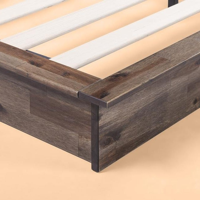 Full size Farmhouse Wood Industrial Low Profile Platform Bed Frame Image 4