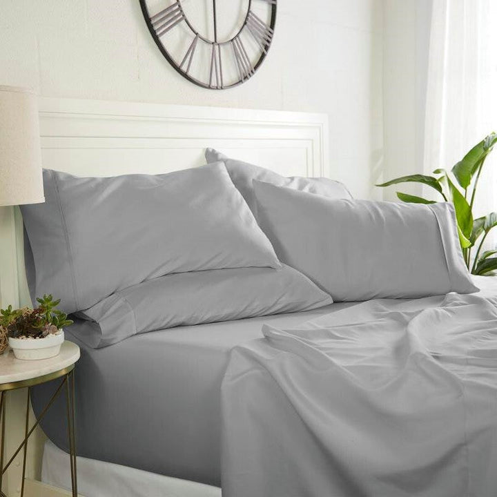 Full size Grey 6 Piece Wrinkle Resistant Microfiber Polyester Sheet Set Image 2