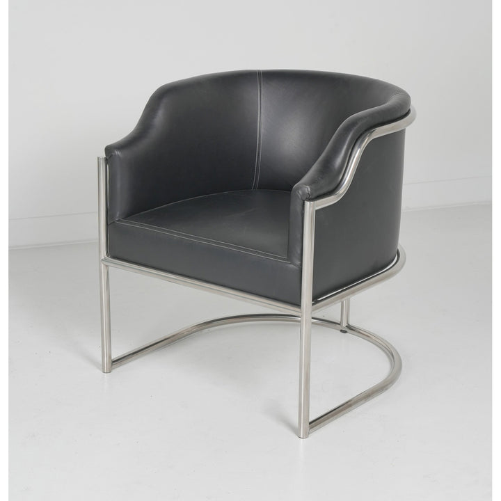 Charcoal Genuine Leather and Stainless Curved Back Dining or Side Chair Image 1