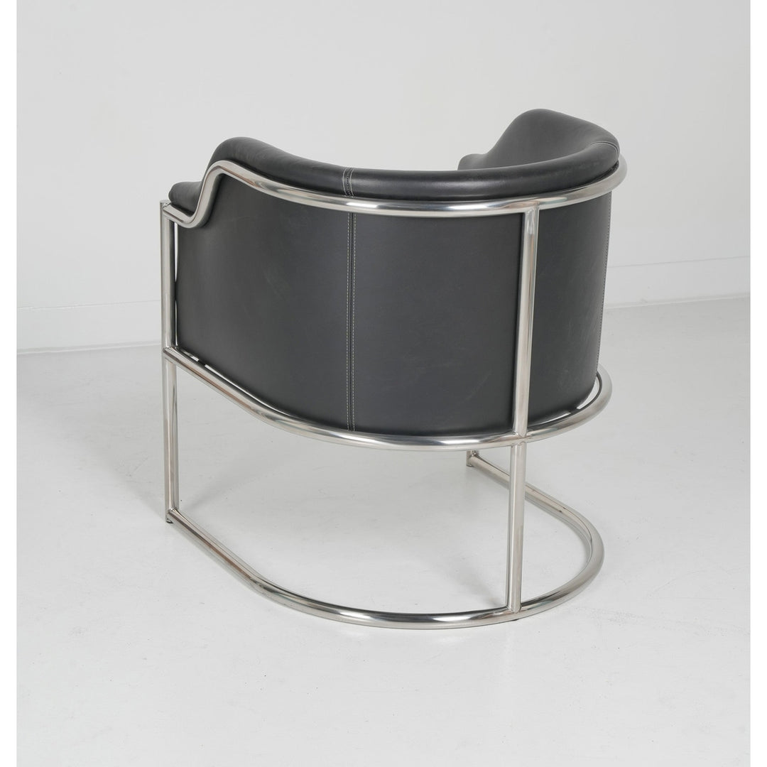 Charcoal Genuine Leather and Stainless Curved Back Dining or Side Chair Image 2