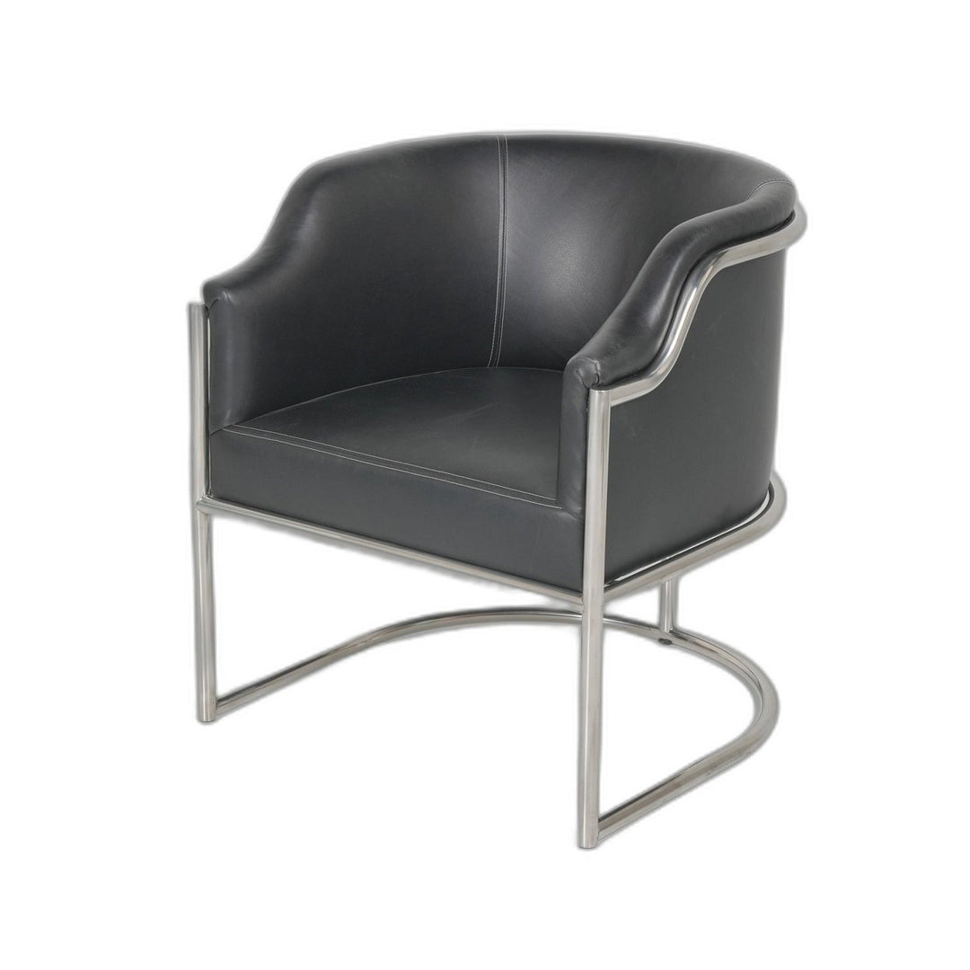 Charcoal Genuine Leather and Stainless Curved Back Dining or Side Chair Image 3