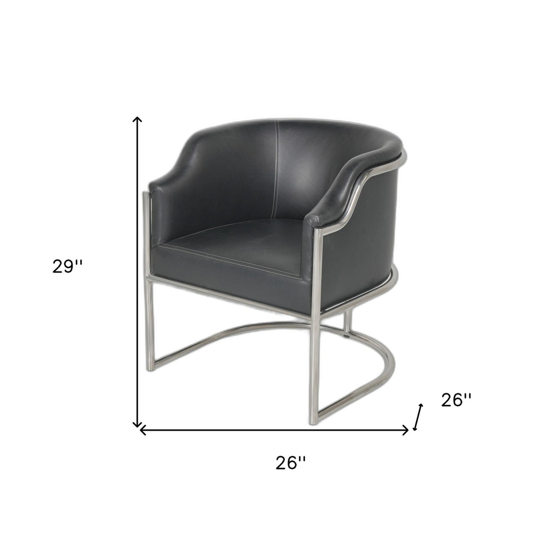 Charcoal Genuine Leather and Stainless Curved Back Dining or Side Chair Image 4